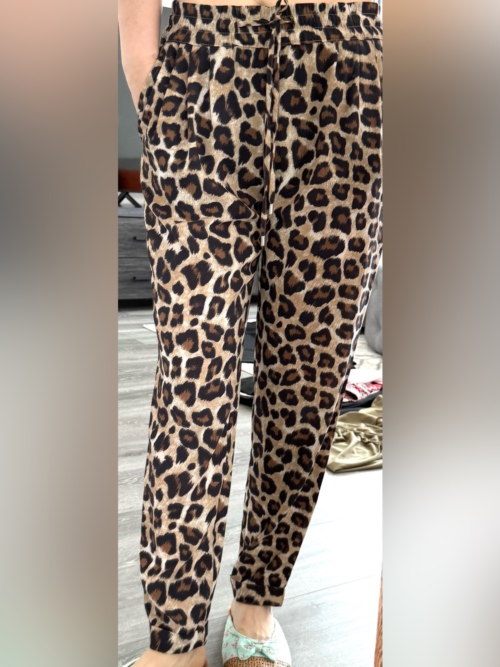 Zara Leopard Print Drawstring Joggers - Brown & Black